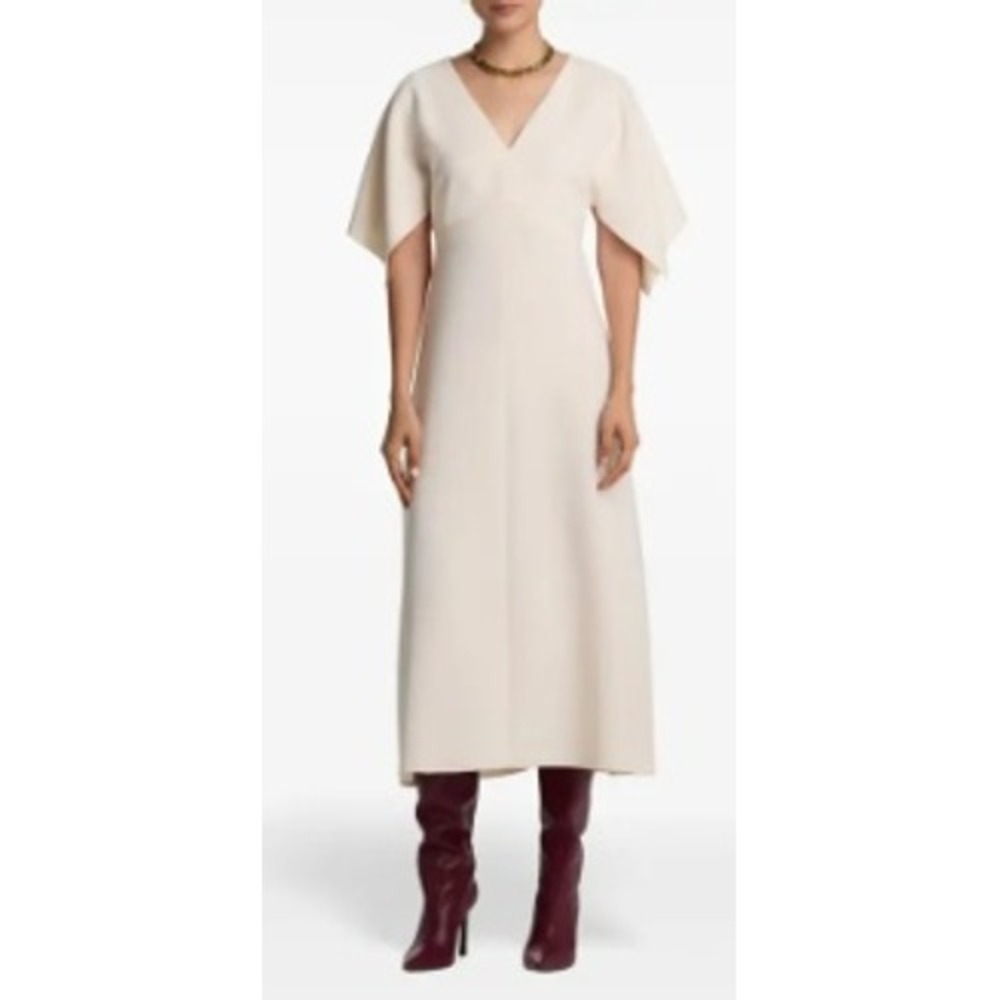 St. John Cady Dress Soft Pink China Silk V-Neck Flutter Sleeve Midi Dress XS